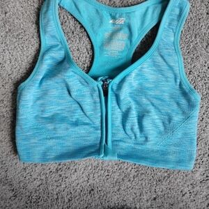 Avia Blue Sports Bra with Front Zipper and Racerback